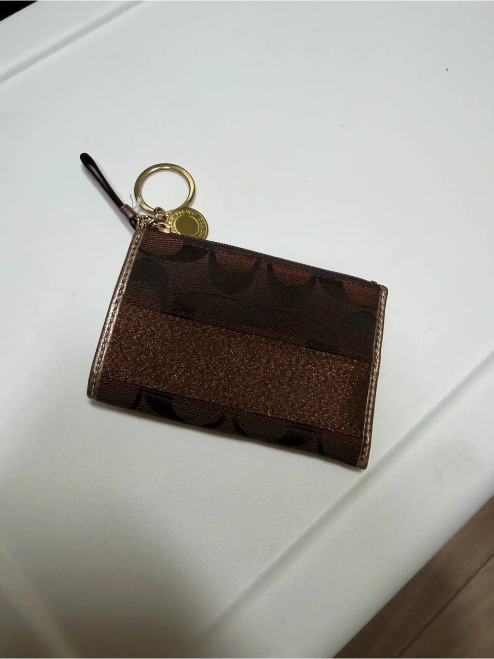 Coach Brown Signature Cardholder Key Ring